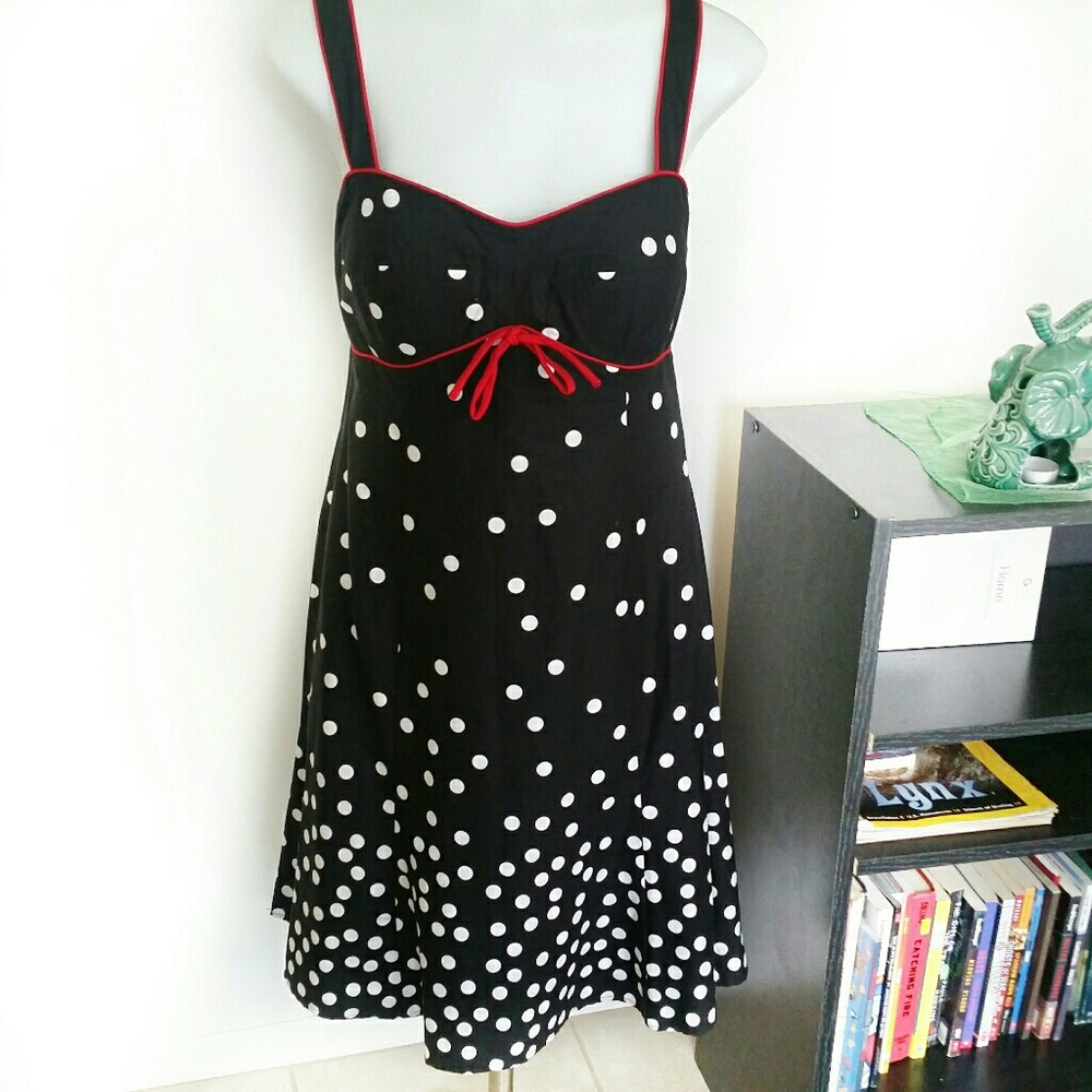 R & K Black, White & Red Polka dot Dress Size 8P